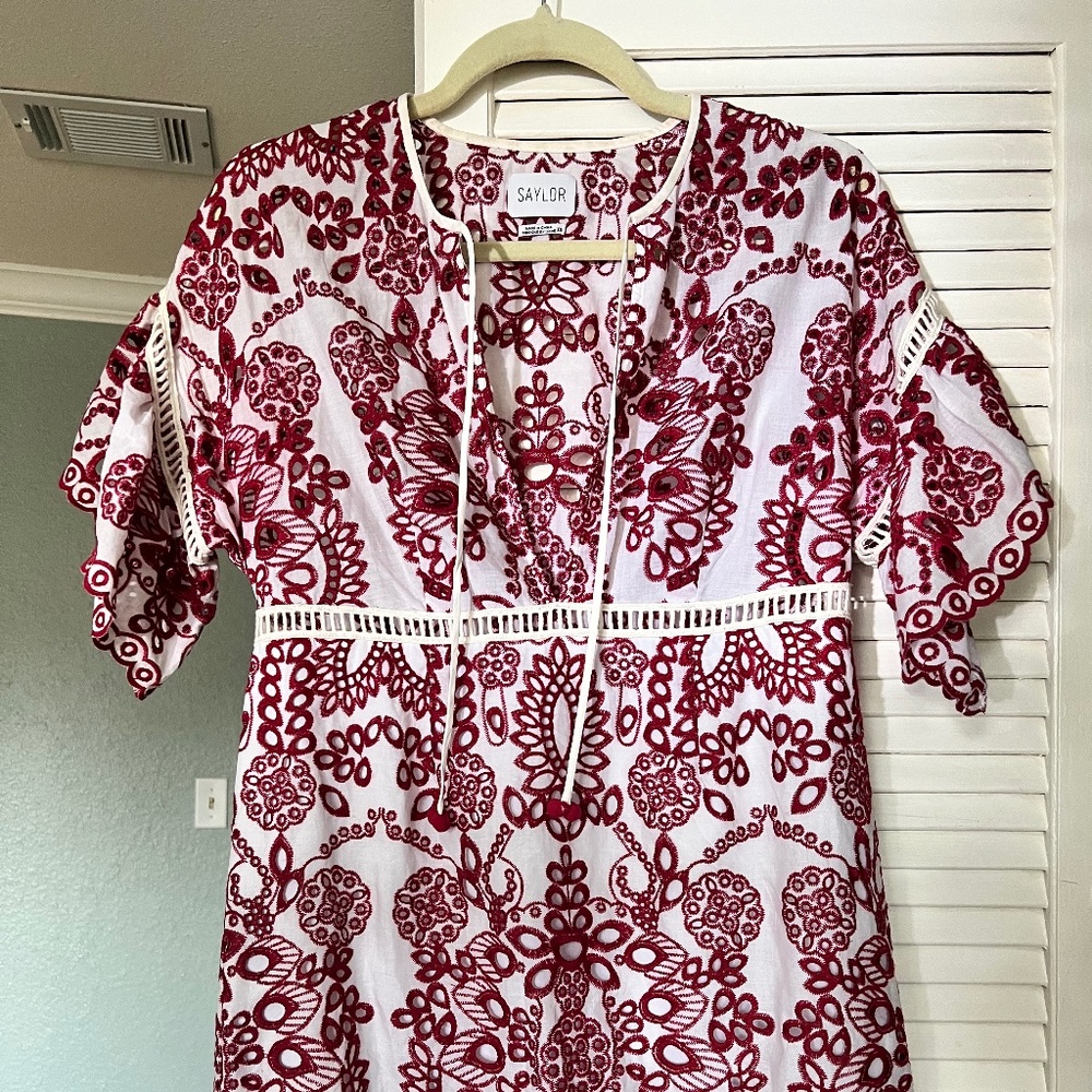 Saylor Embroidered Eyelet Red Dress size XS - Picture 4 of 9